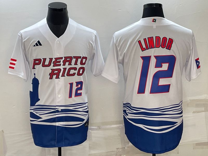 Men 2023 World Cub 12 Lindor White MLB Jersey
